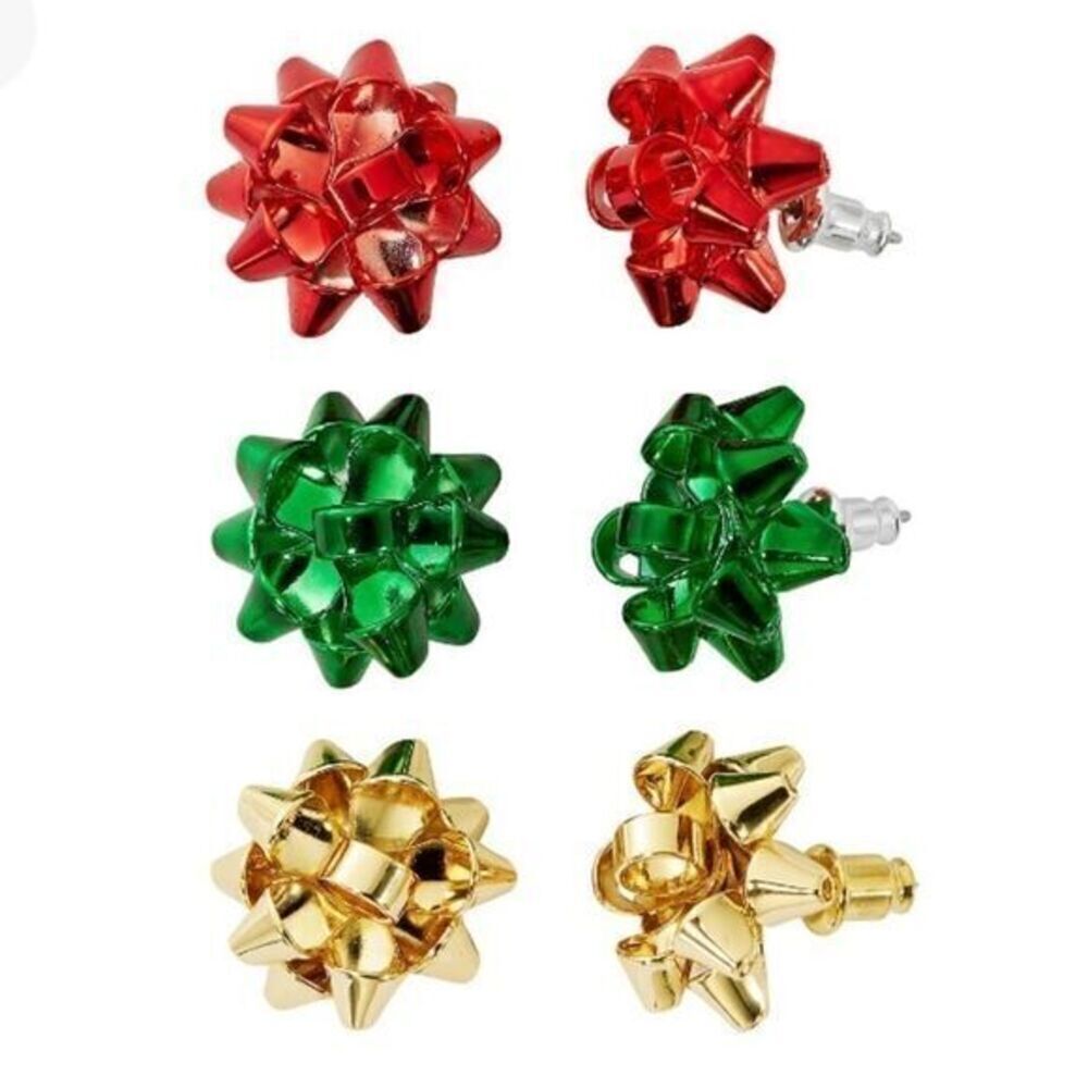 Set of 3 Christmas Bow Stud Earrings